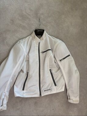 Motorcycle White Light Weight Textile Jacket with Black Zippers
